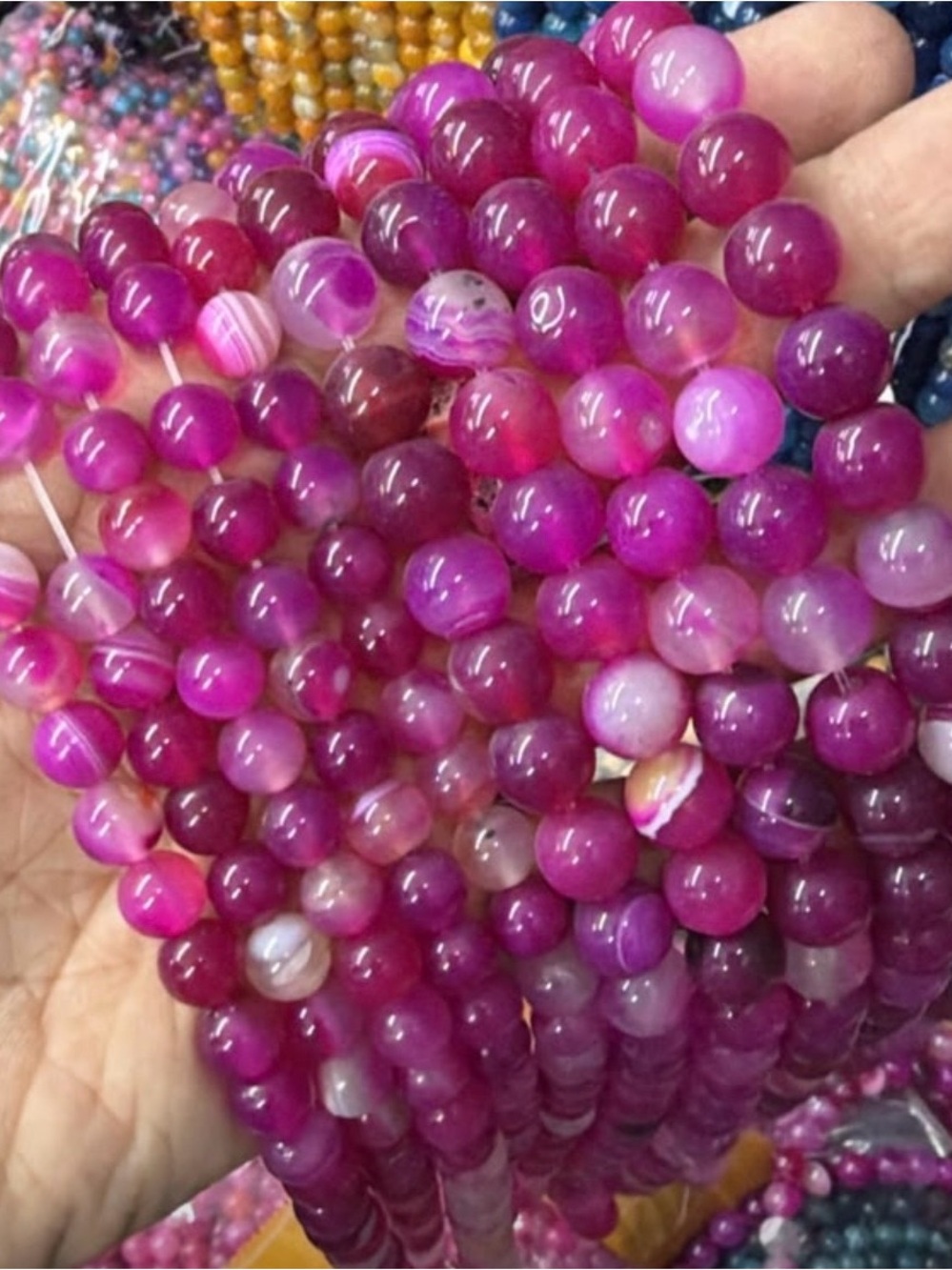 Fuchsia Agate 10mm Beaded Bracelet